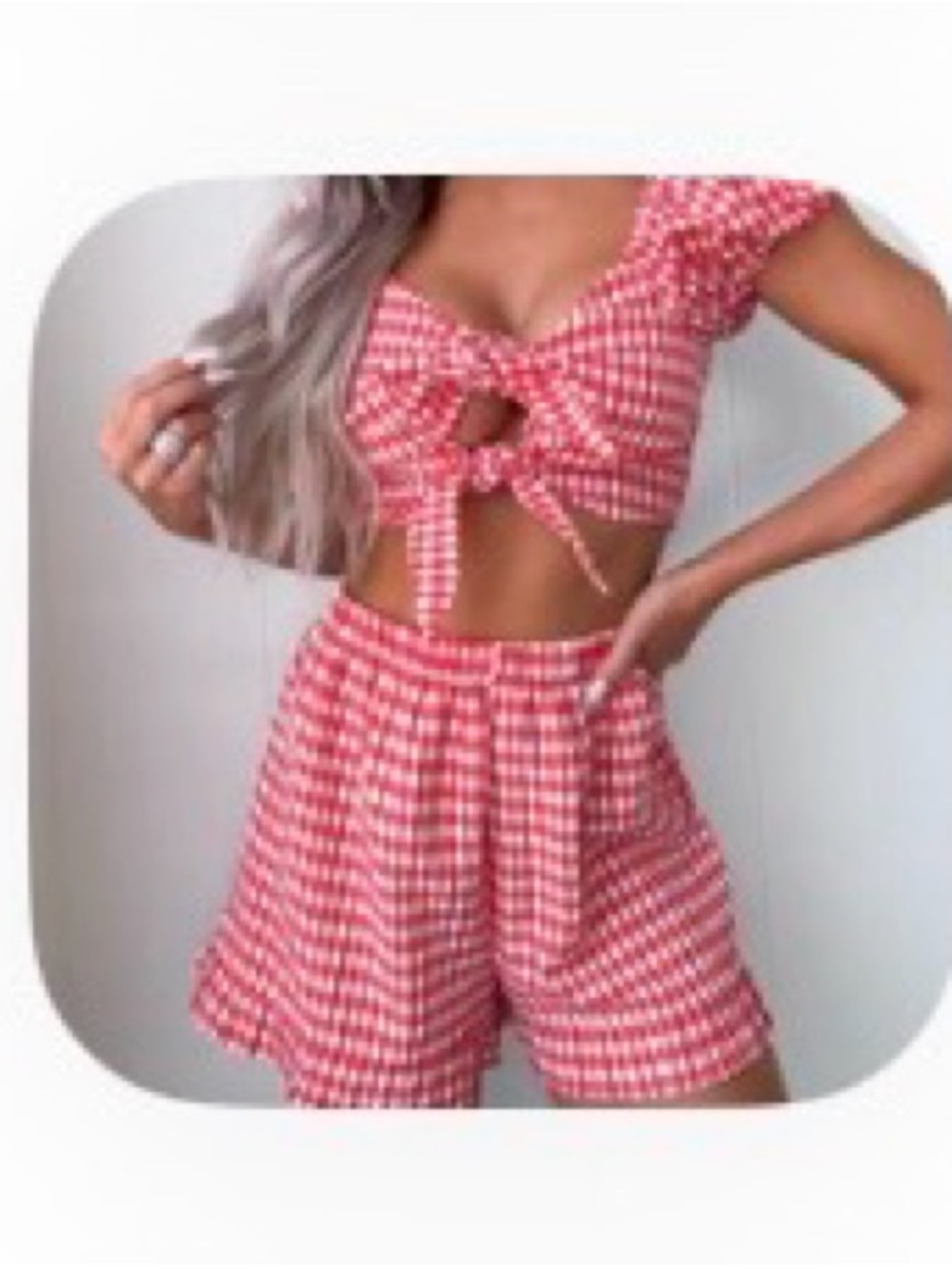 Fourth of July Red Gingham Tie-Front Crop Top & Shorts Set- still in bag